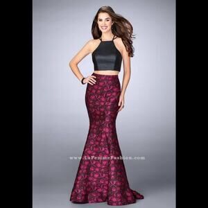 NWT La Femme 23864 two piece mermaid dress - vegan leather top & strappy back